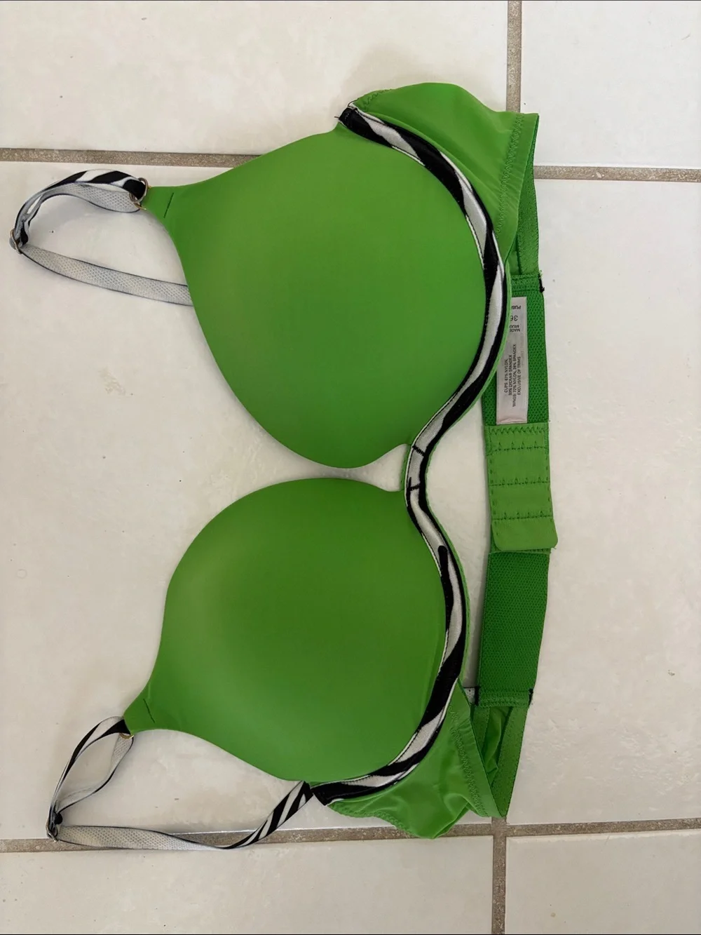 Victoria's Secret Bright Green Push-Up Bra with Zebra-Trim Straps